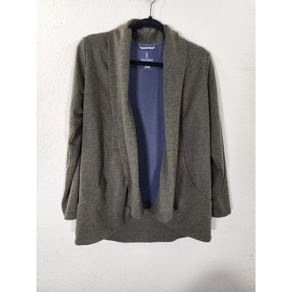 ELEVATE Womens Equinox Knit Cardigan Small Green Wool Blend Open Front Blazer